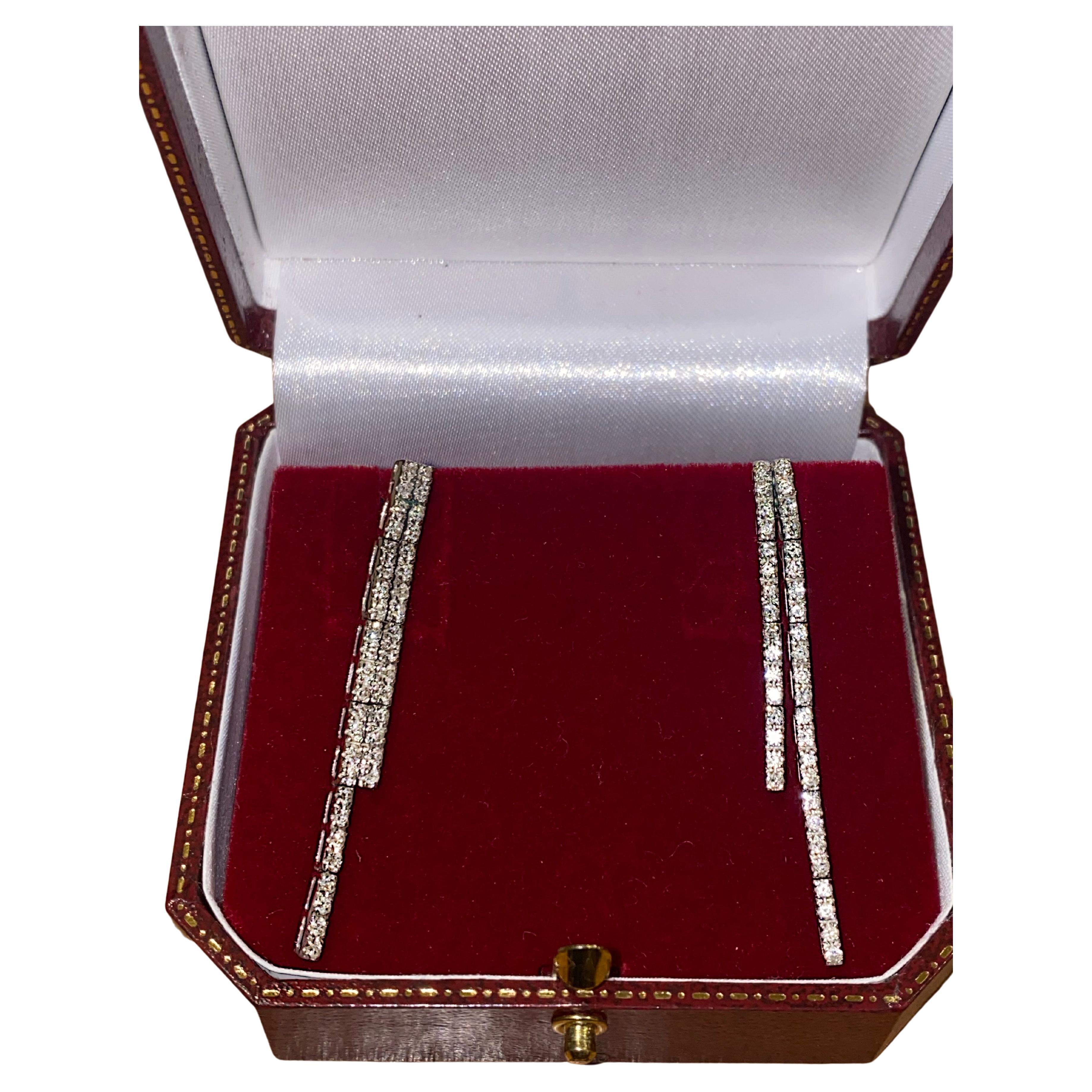 1.50ct Diamond (G/VS) Double Line Cluster Earrings in 18K 750 White Gold. For Sale