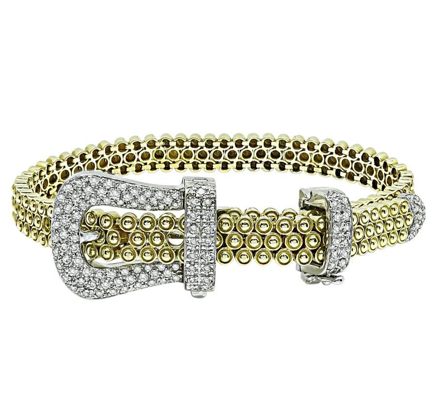 Taglio rotondo Bracciale con fibbia in oro con diamanti da 1,50 carati in vendita