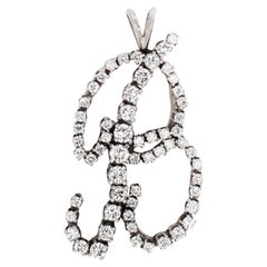 Pendentif lettre B vintage en or blanc 14 carats avec diamants 1,50 carat