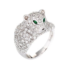 1.50ct Diamond Panther Ring Vintage 18k White Gold Estate Fine Animal Jewelry