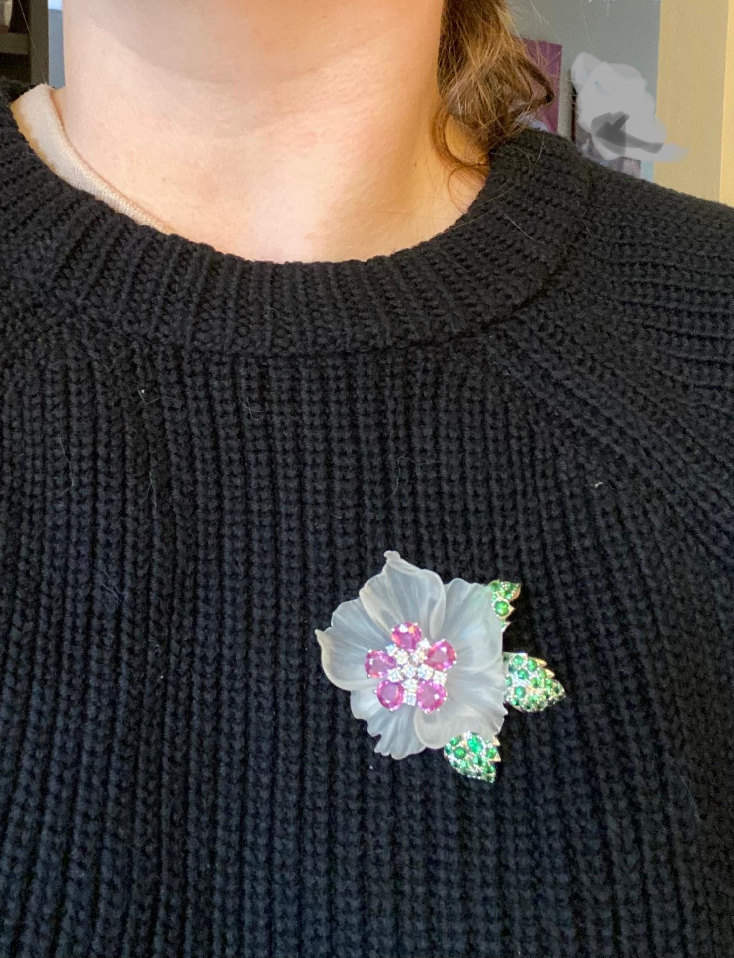 pink and green flower brooch