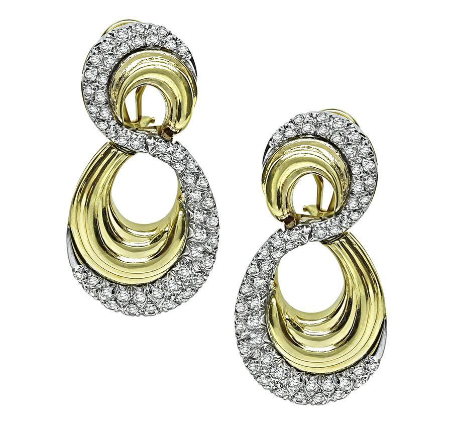 1,50ct Diamant-Ohrringe aus zweifarbigem Gold (Rundschliff) im Angebot