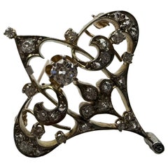 1,50 ct Diamant, viktorianische Diamantbrosche aus einem Nachlass, Edelstahl und 10 KT Gelbgold
