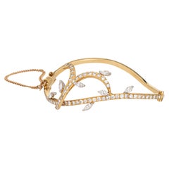 1.50ct Diamond Vine Bracelet Vintage 18k Yellow Gold Bangle Fine Jewelry