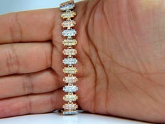 1.50CT Diamonds Bar Linked Tri-color 18KT Gold Bracelet Satin Brush Finish