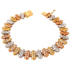 1.50CT Diamonds Bar Linked Tri-color 18KT Gold Bracelet Satin Brush Finish*