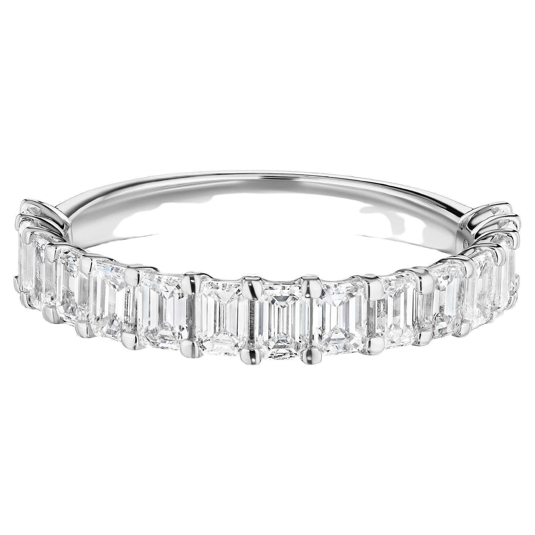 1.50ct Emerald Cut Diamond Halfway Band in 18KT Gold For Sale