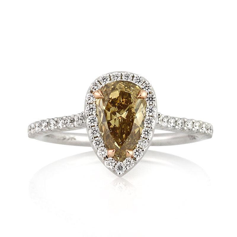 1.50ct Fancy Brown Yellow Pear Shaped Diamond Engagement Ring For Sale