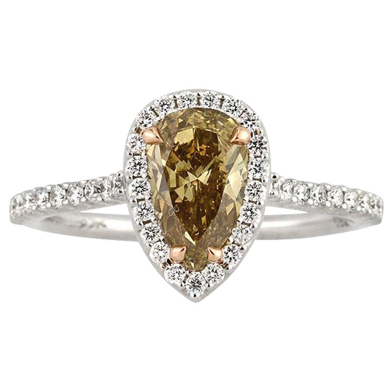 1.50ct Fancy Brown Yellow Pear Shaped Diamond Engagement Ring