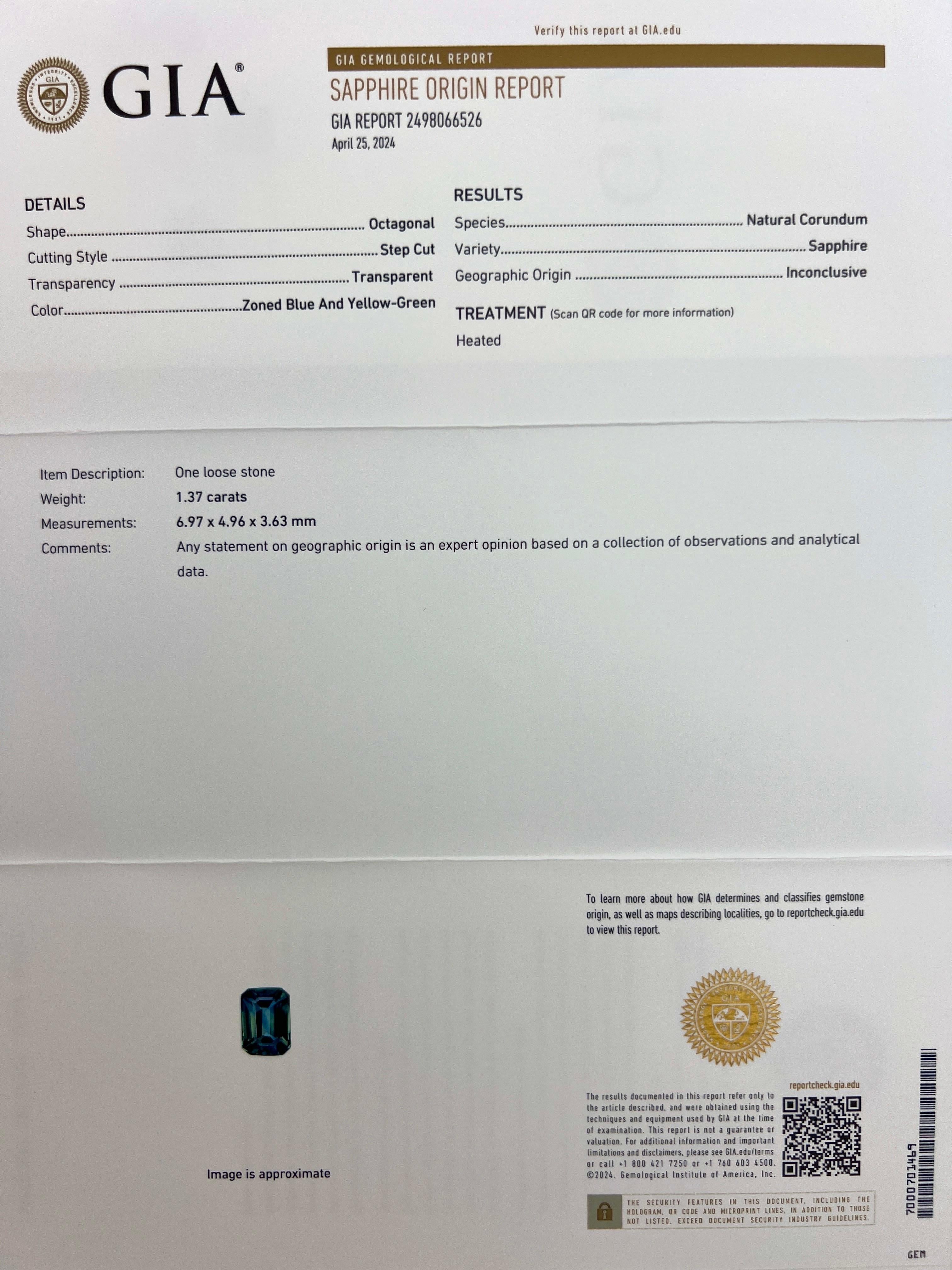 1,50 Karat GIA zertifizierter Parti Color Smaragdschliff Saphir und Diamant Platin Halo-Ring für Damen oder Herren