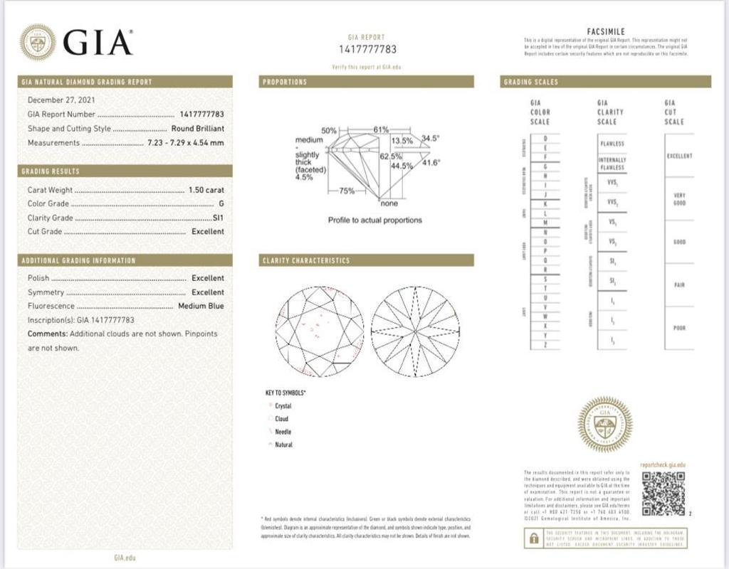 GIA Certified 1.50 Carat Round Cut Diamond Ring Pave Diamond 18 karat White Gold For Sale 5
