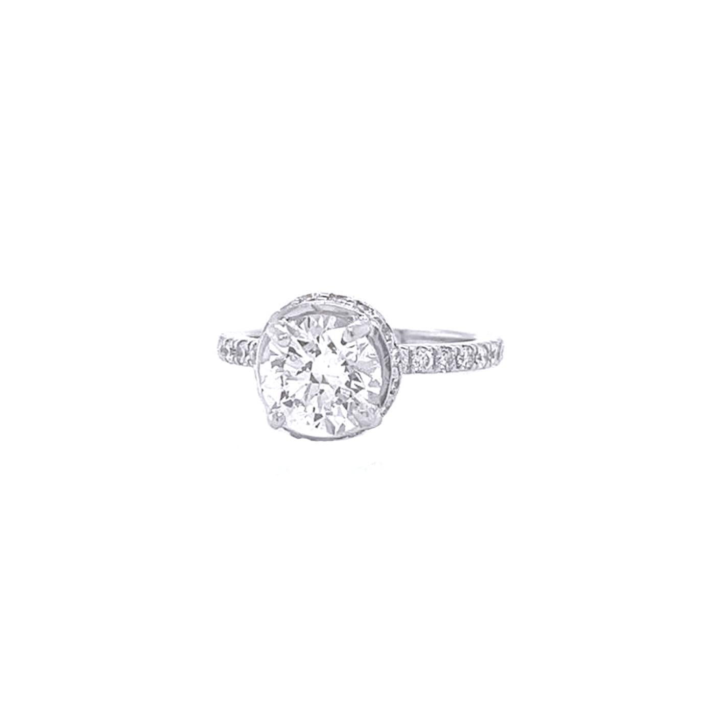 Modernist GIA Certified 1.50 Carat Round Cut Diamond Ring Pave Diamond 18 karat White Gold For Sale