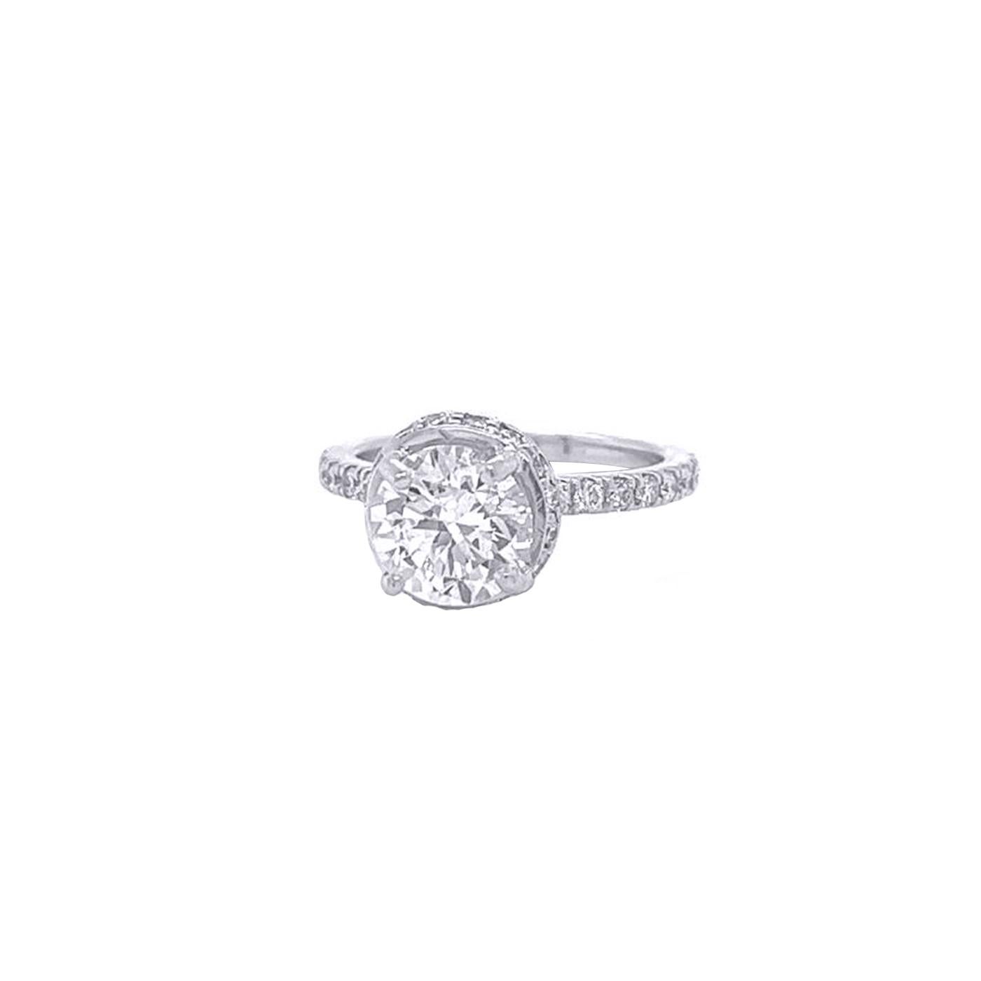 GIA Certified 1.50 Carat Round Cut Diamond Ring Pave Diamond 18 karat White Gold For Sale 4