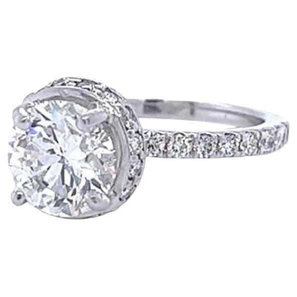 GIA Certified 1.50 Carat Round Cut Diamond Ring Pave Diamond 18 karat White Gold For Sale
