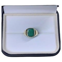 1.50ct Green onyx signet ring en or jaune 9ct.