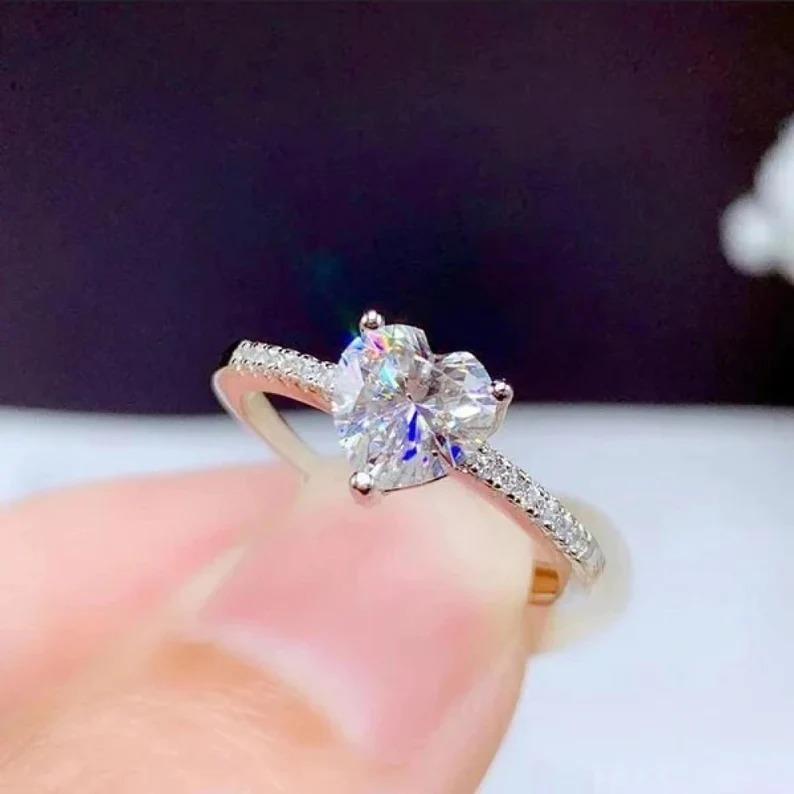 1,50 Karat Herzschliff Moissanit Solitär Ring 925 Sterling Silber Prinzessinnenschliff Ring 5