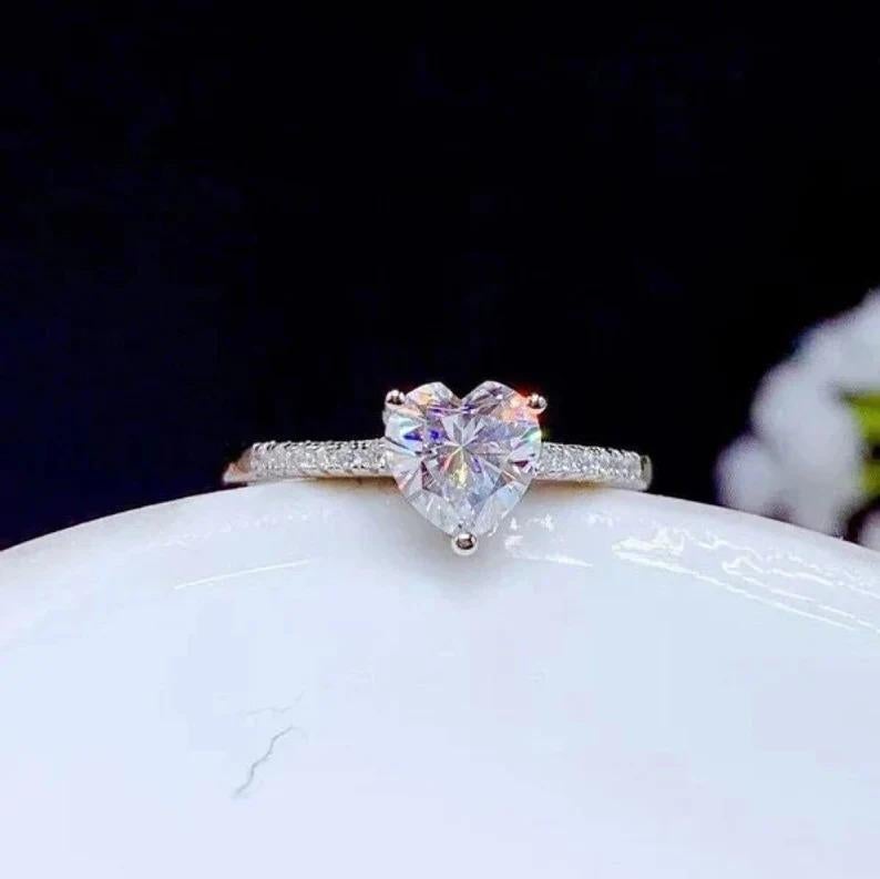 1,50 Karat Herzschliff Moissanit Solitär Ring 925 Sterling Silber Prinzessinnenschliff Ring 6