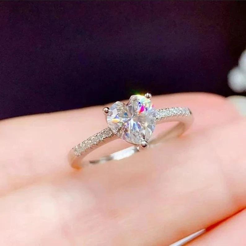1,50 Karat Herzschliff Moissanit Solitär Ring 925 Sterling Silber Prinzessinnenschliff Ring 8