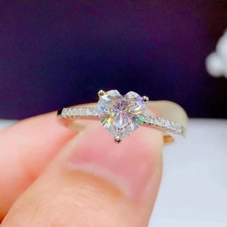 1,50 Karat Herzschliff Moissanit Solitär Ring 925 Sterling Silber Prinzessinnenschliff Ring 2