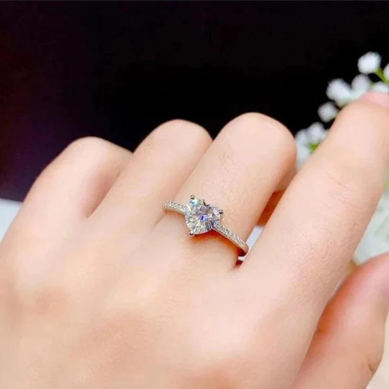 1,50 Karat Herzschliff Moissanit Solitär Ring 925 Sterling Silber Prinzessinnenschliff Ring 3