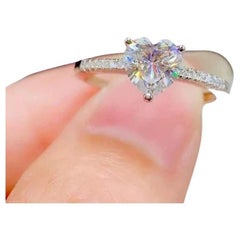 1.50Ct Heart Cut Moissanite Solitaire Ring 925 Sterling Silver Princess Cut Ring