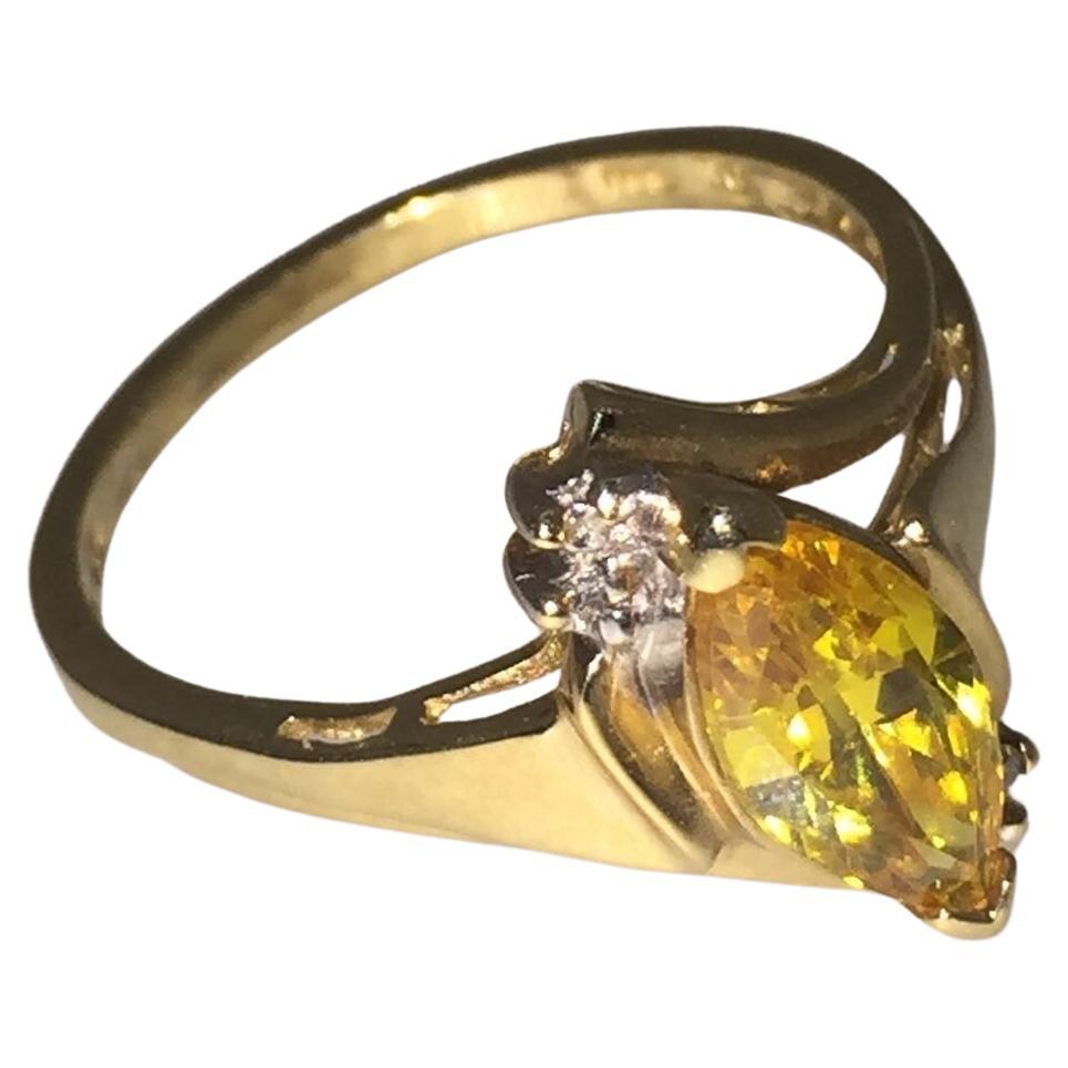 1.50ct Marquise Cut Golden Zirconia and Diamond ring in 14K Yellow Gold ...