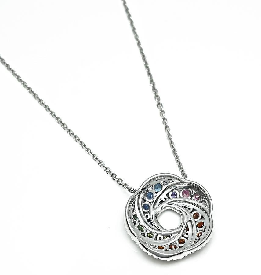 1.50ct Multi Color Sapphire 1.00ct Diamond Pendant Necklace In Good Condition For Sale In New York, NY