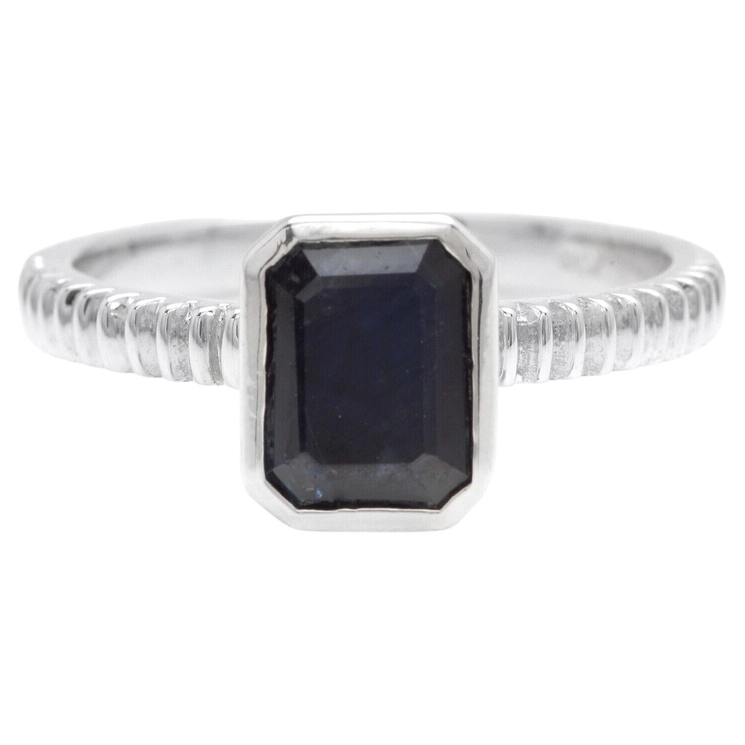 1.50Ct Natural Blue Sapphire 14K Solid White Gold Ring For Sale