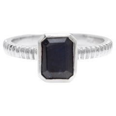 1.50Ct Natural Blue Sapphire 14K Solid White Gold Ring