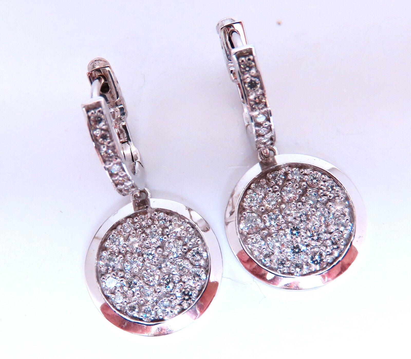 Round Cut 1.50ct natural diamonds dangle earrings 14kt circle dangles For Sale