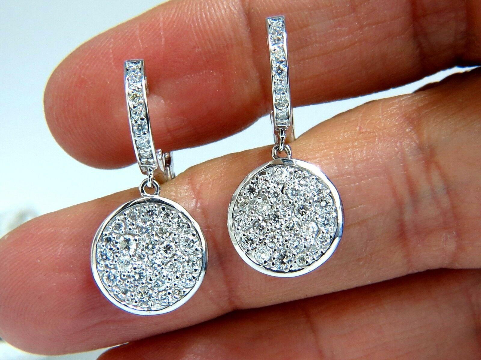 Women's or Men's 1.50 Carat Natural Diamonds Dangle Earrings 14 Karat Circle Dangles For Sale