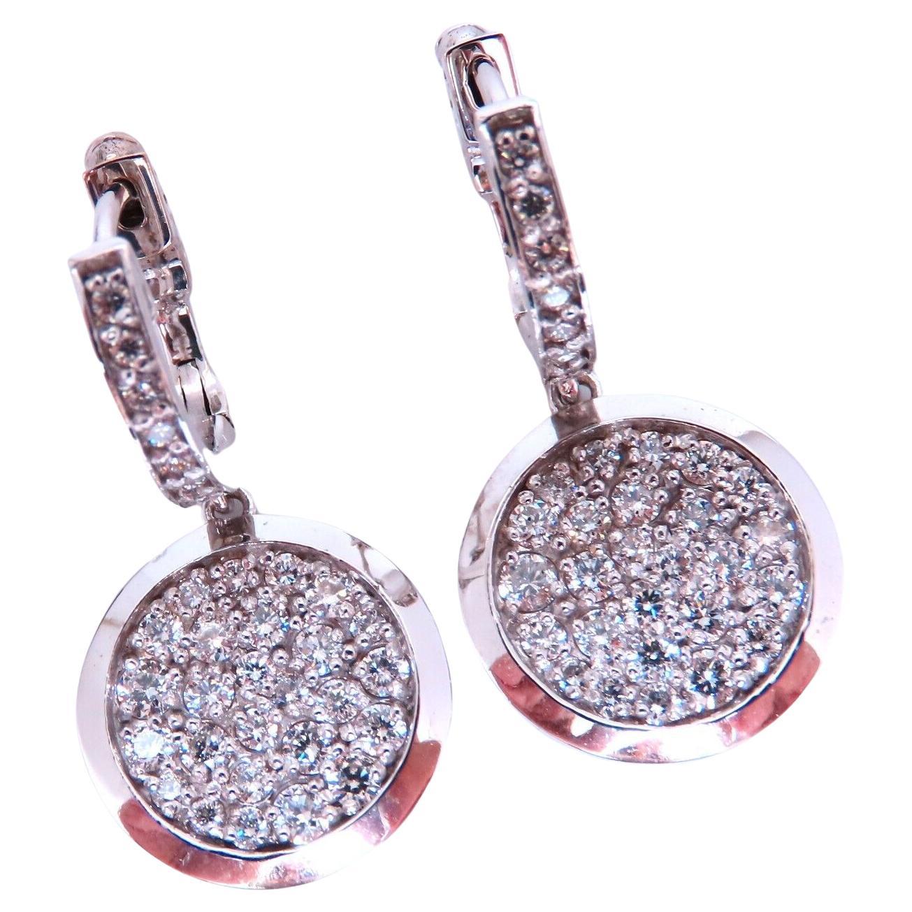 Pendants d'oreilles en diamants naturels 1,50 carat pendants cercle 14 carats