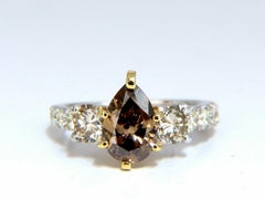 1.50 Carat Natural Fancy Brown and 1.30 Carat Diamonds Mod Three Ring 14 Karat