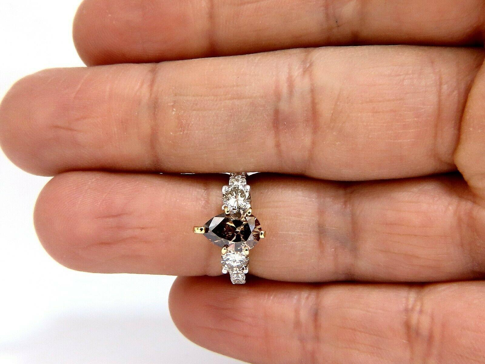 1.50 Carat Natural Fancy Brown and 1.30 Carat Diamonds Mod Three Ring 14 Karat In New Condition For Sale In New York, NY