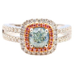 1.50ct Natural Fancy Light Green And Intense Pink Diamonds Ring GIA Engagement