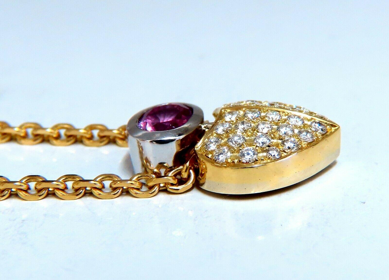 Oval Cut 1.50 Carat Natural Pink Sapphire Diamonds Necklace 18 Karat For Sale