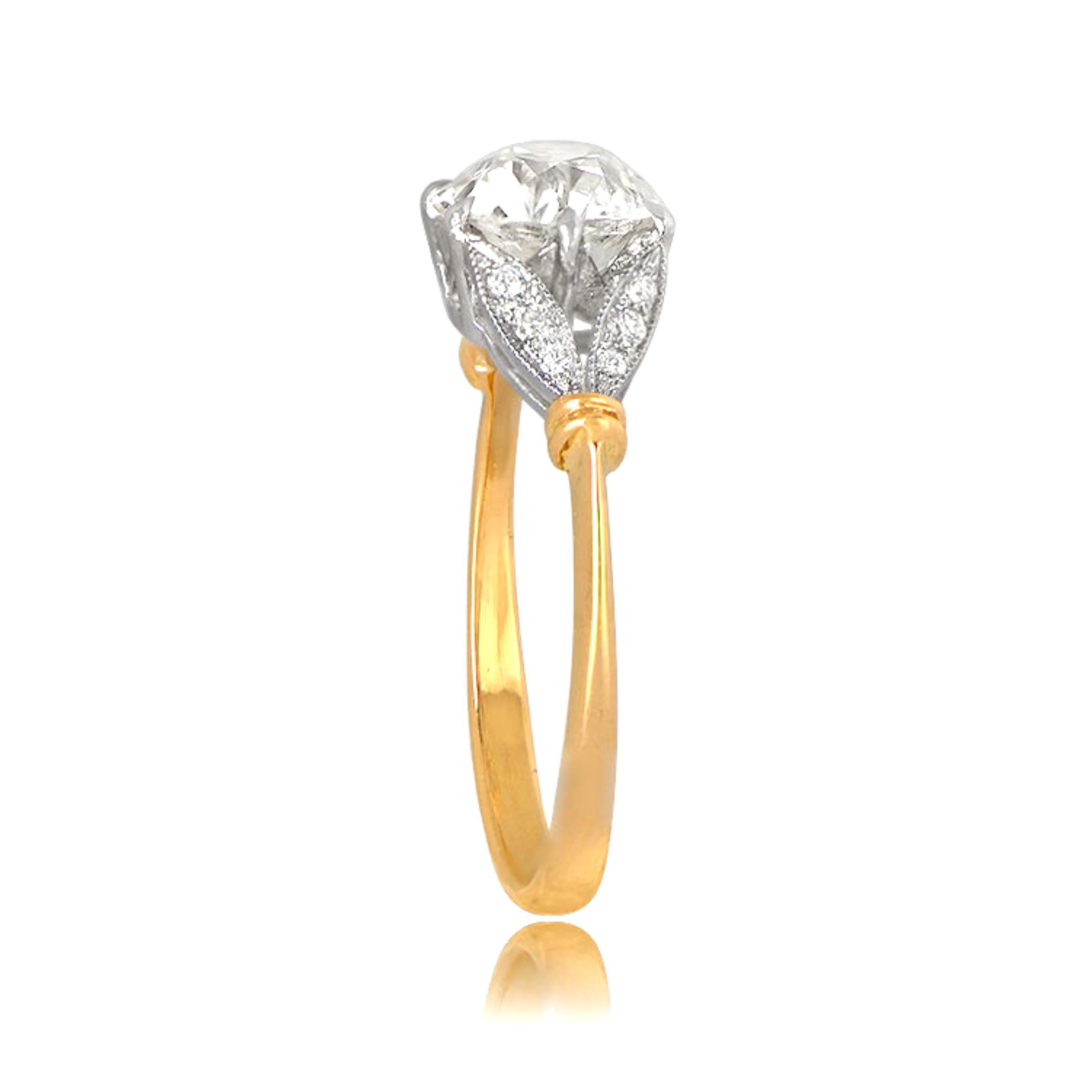 Art Deco 1.50 Carat Old Euro-Cut Diamond Engagement Ring, Platinum, 18k Yellow Gold  For Sale