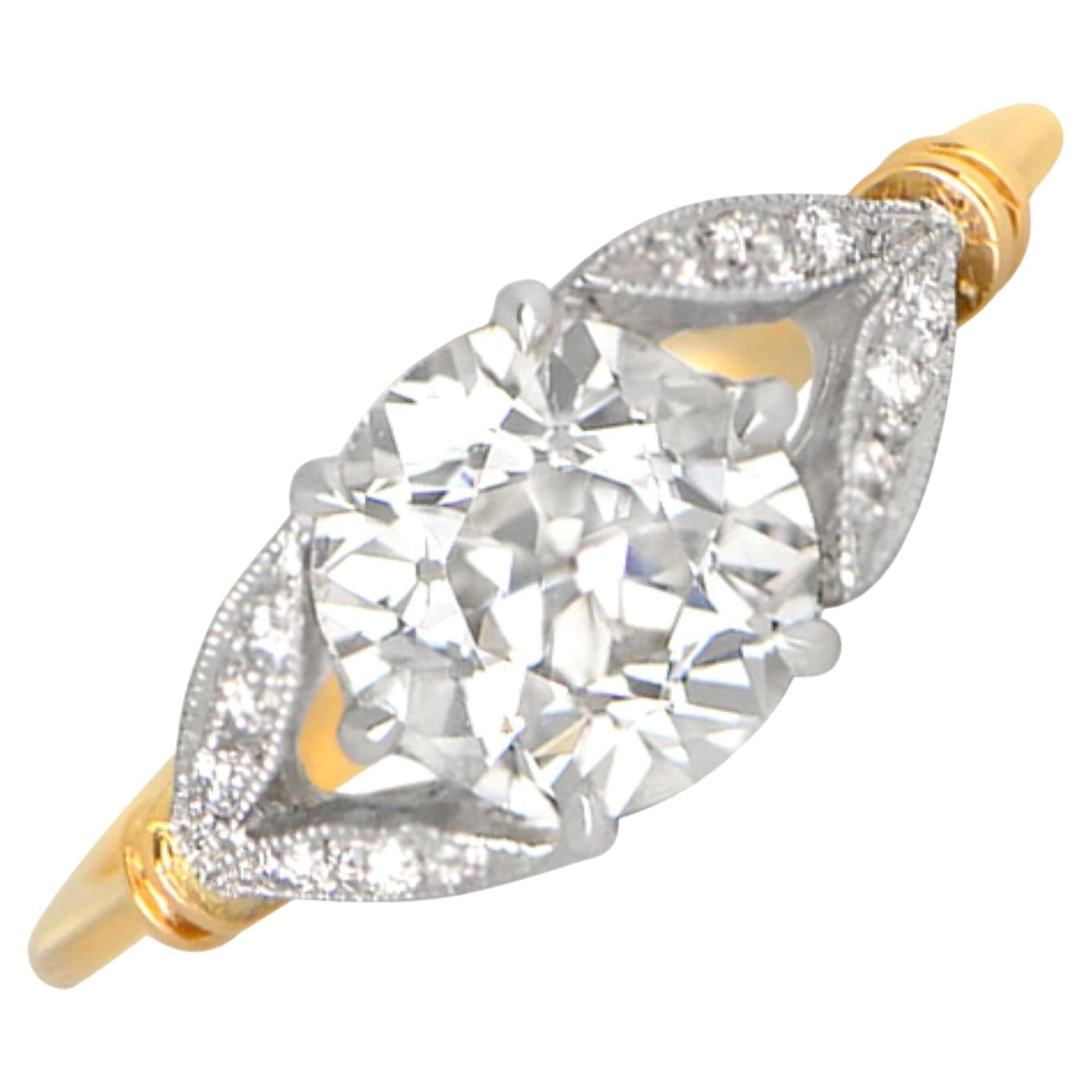 1.50 Carat Old Euro-Cut Diamond Engagement Ring, Platinum, 18k Yellow Gold  For Sale