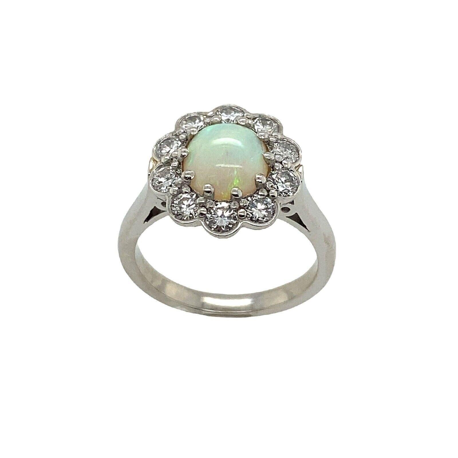 Round Cut 1.50ct Opal and 0.75ct Natural Diamonds Cluster Ring in Platinum For Sale