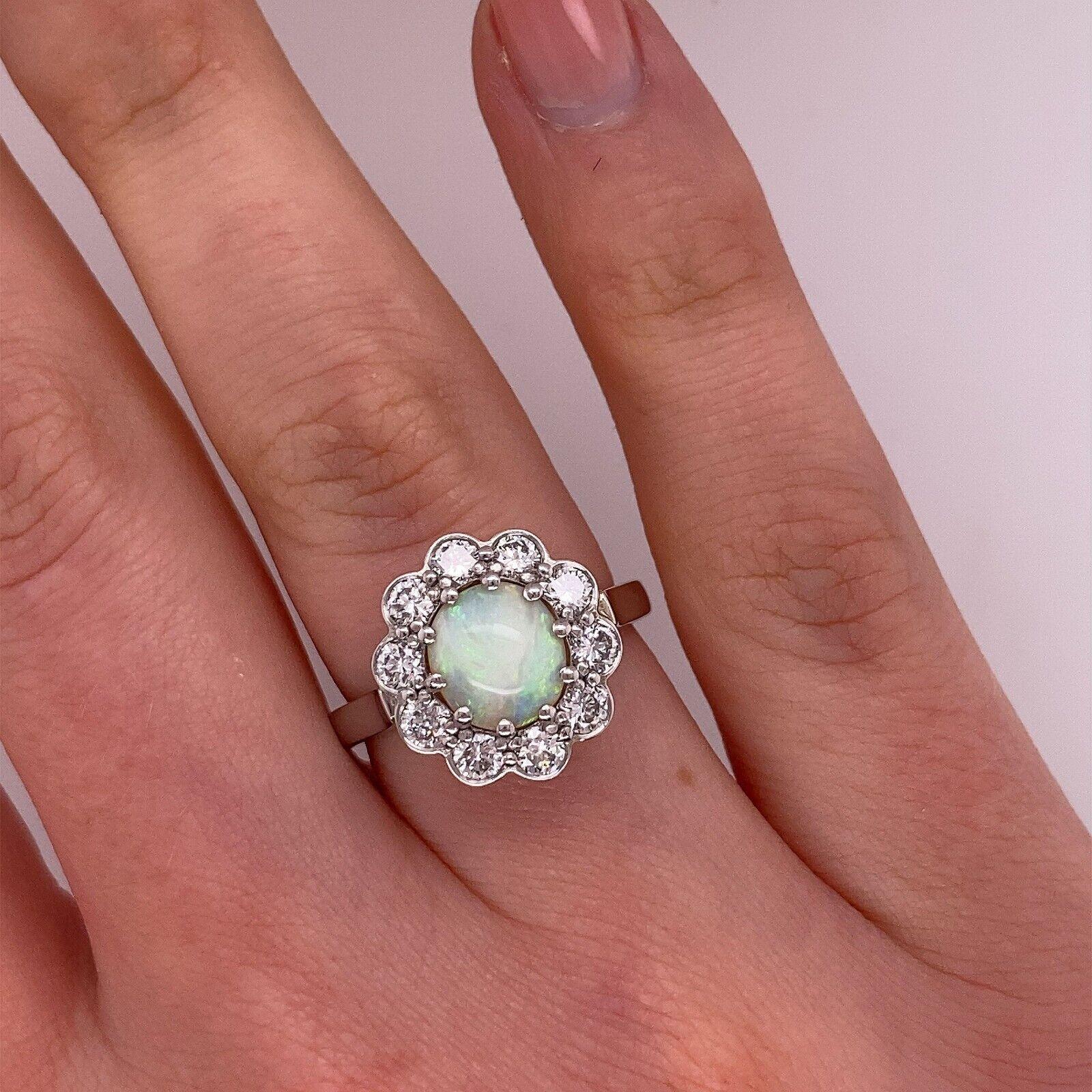 1.50ct Opal and 0.75ct Natural Diamonds Cluster Ring in Platinum In New Condition For Sale In London, GB