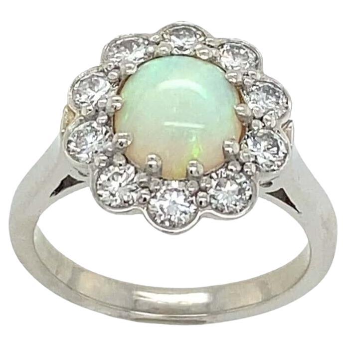 1.50ct Opal and 0.75ct Natural Diamonds Cluster Ring in Platinum For Sale