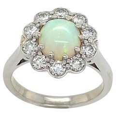 1.50ct Opal and 0.75ct Natural Diamonds Cluster Ring in Platinum