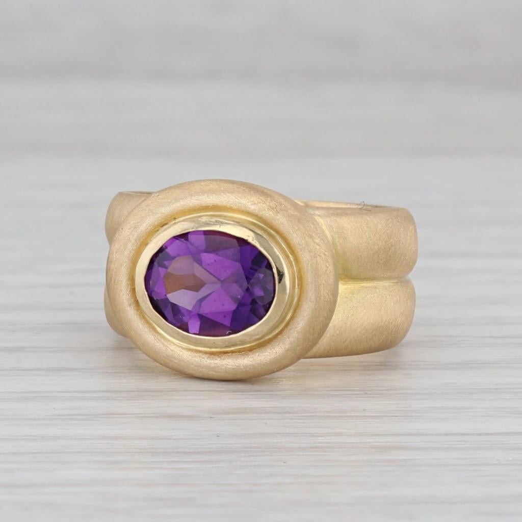 De las mujeres Anillo solitario de amatista ovalada de 1,50 ct Oro amarillo cepillado de 18 quilates Talla Ming 6,25 en venta