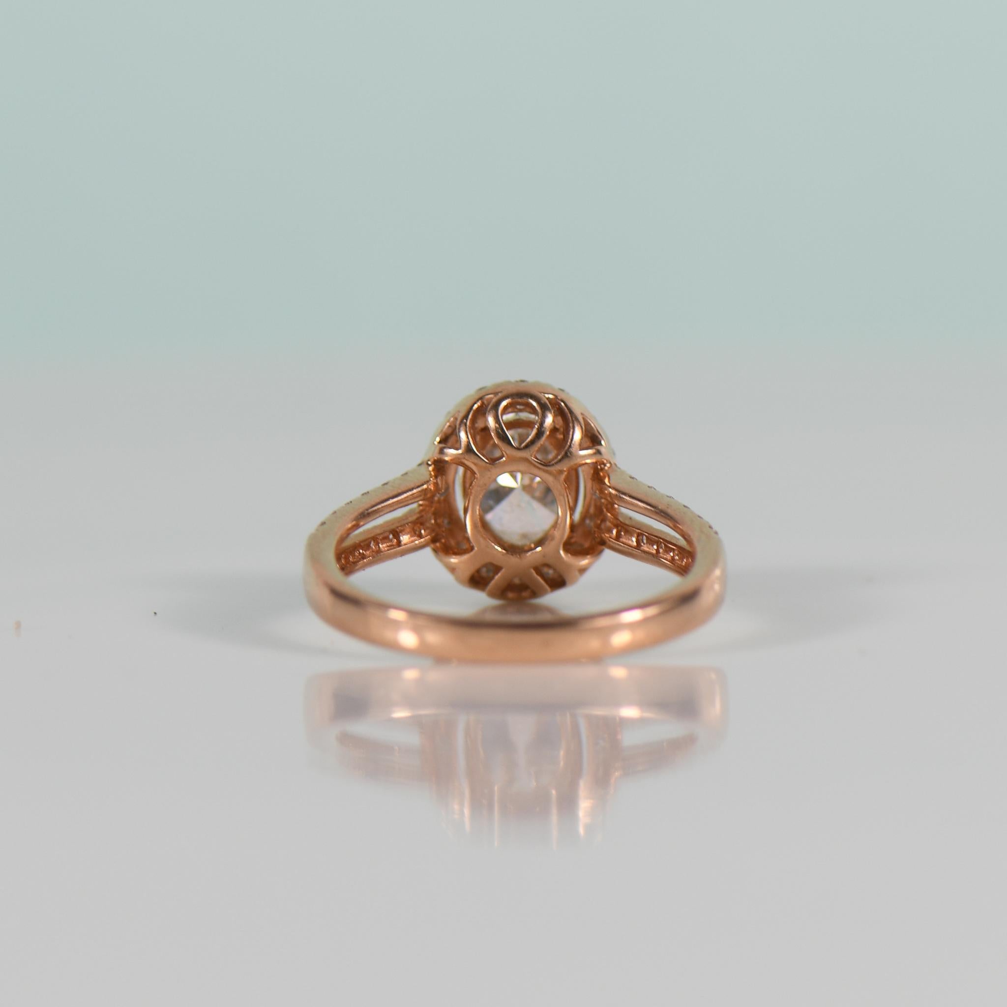 Oval Cut 1.50ct Oval GIA Natural Diamond in Rose Gold Halo Split Shank Ring For Sale