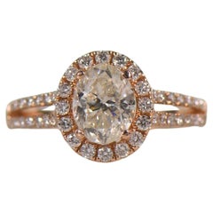 1.50ct Oval GIA Natural Diamond in Rose Gold Halo Split Shank Ring (Bague à jonc fendu en or rose)
