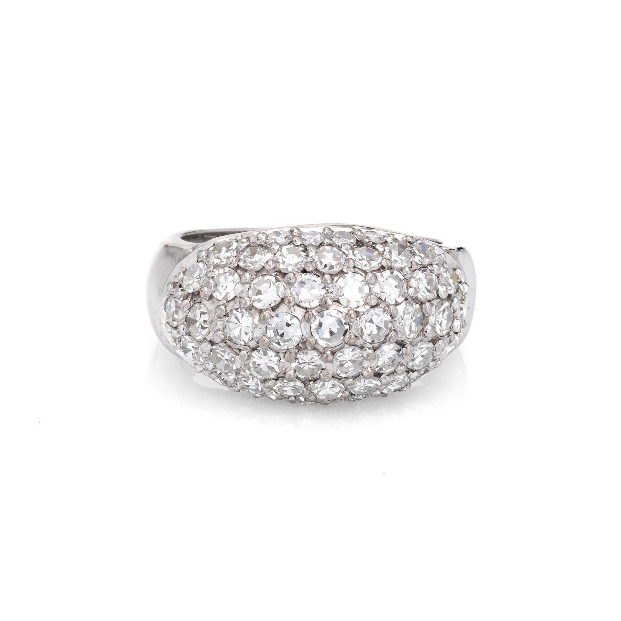 Stylish vintage pave diamond dome ring crafted in 18 karat white gold. 

Single cut diamonds total an estimated 1.50 carats (estimated at G-H color and VS1-2 clarity). 

The domed ring features 7 rows of diamonds, pave set to allow for maximum