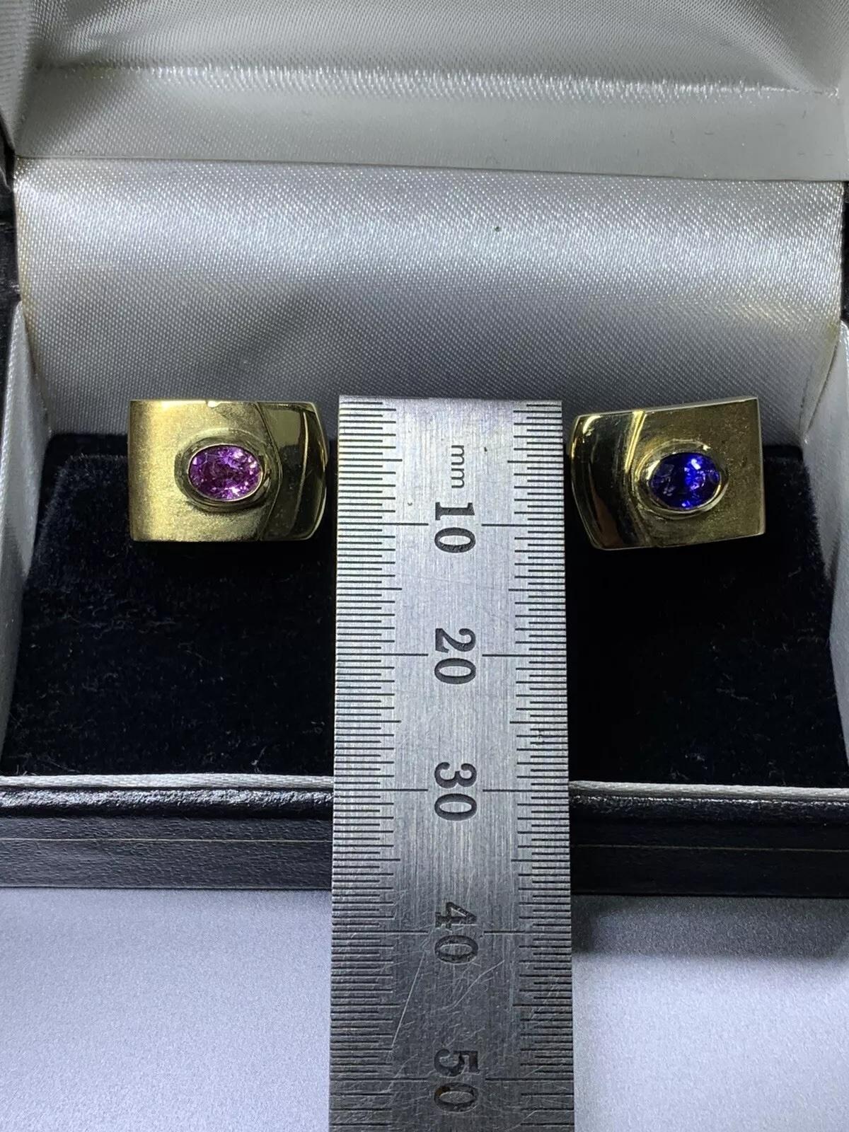 1.50ct Pink andn blue sapphire 18ct yellow gold cufflinks For Sale 1