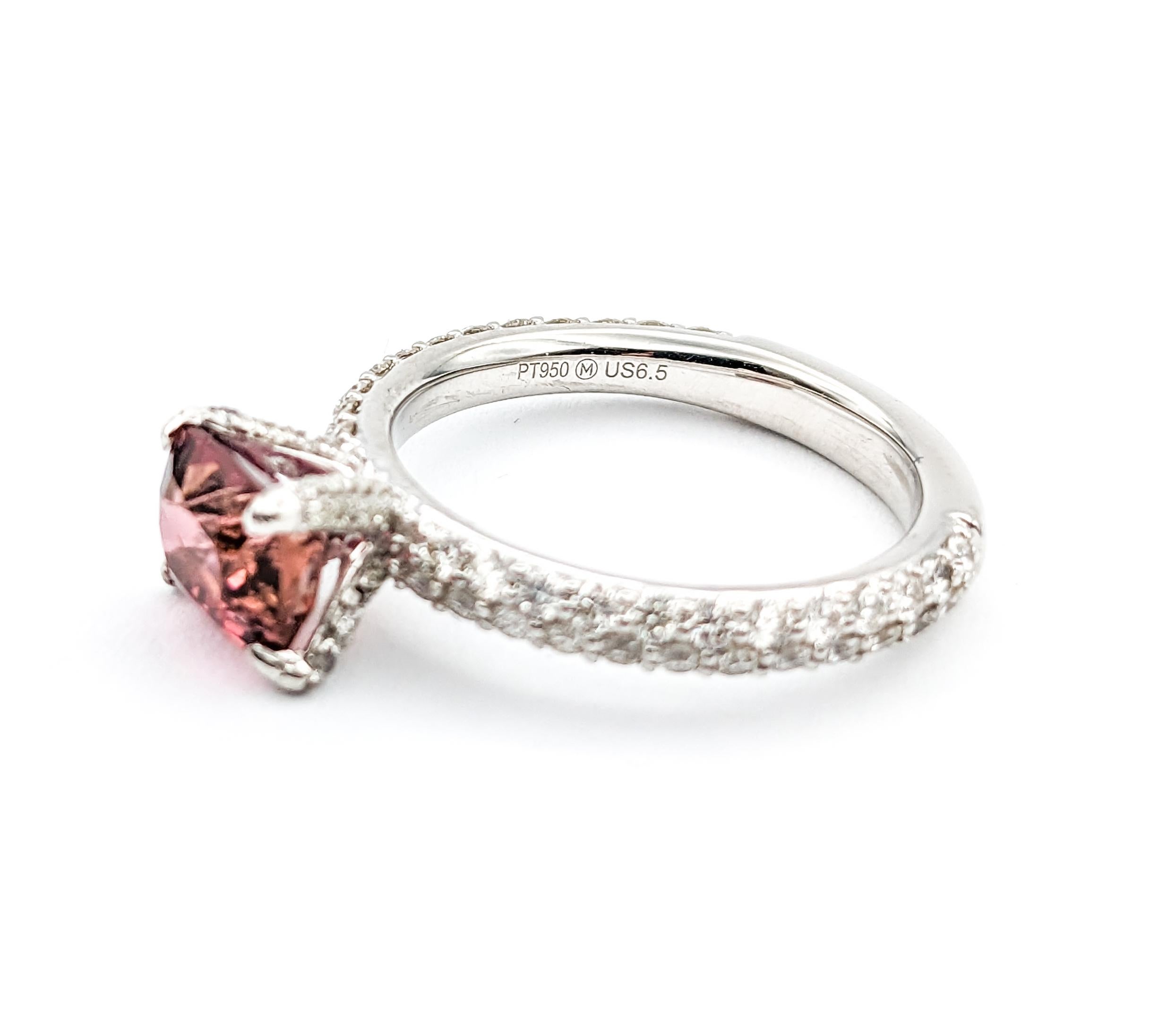 1.50ct Pink Tourmaline & Diamond Ring In Platinum For Sale 5