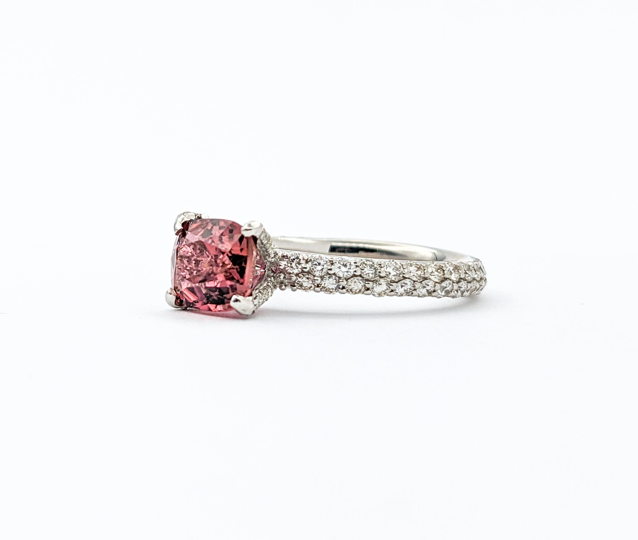 Modern 1.50ct Pink Tourmaline & Diamond Ring In Platinum For Sale