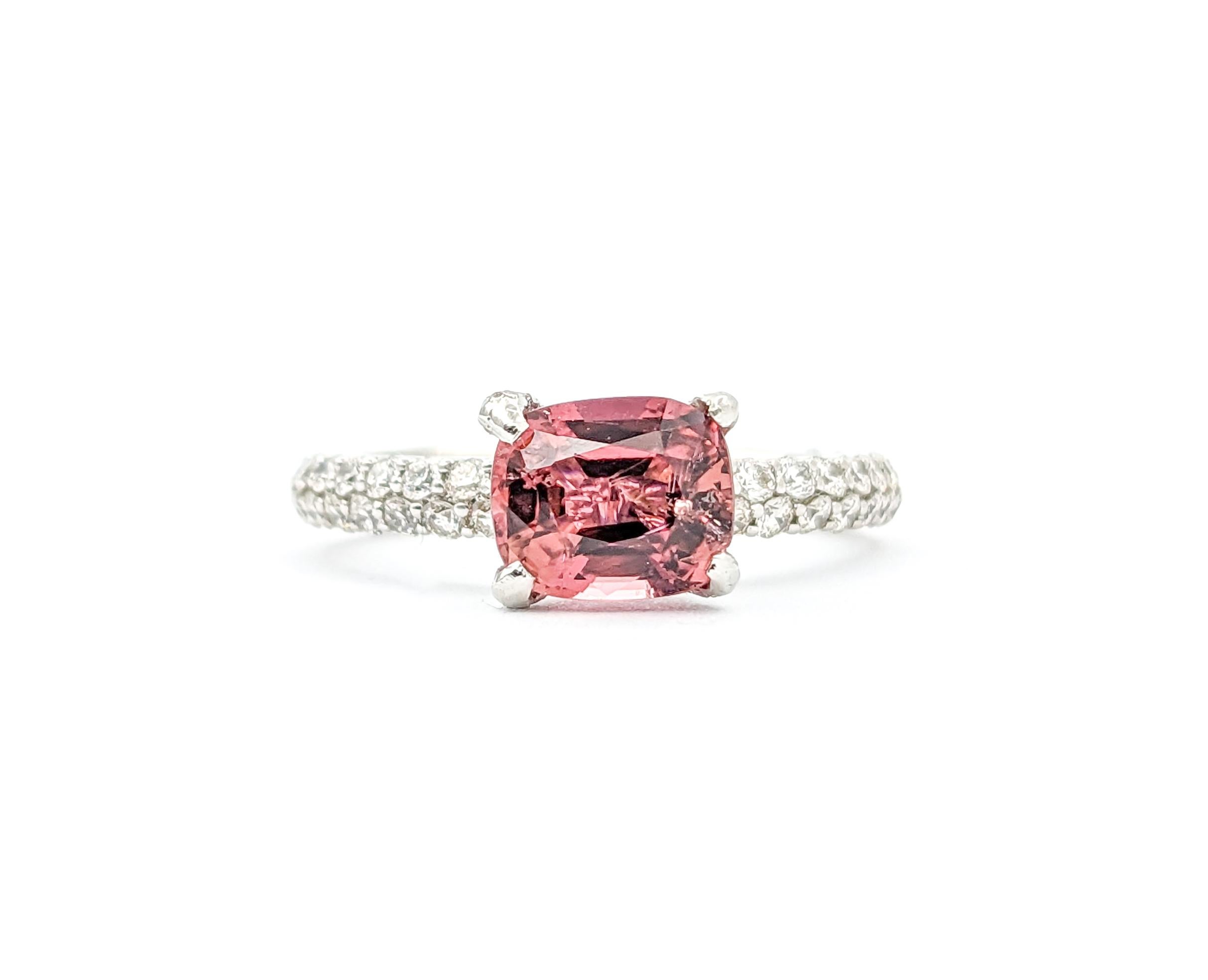 Radiant Cut 1.50ct Pink Tourmaline & Diamond Ring In Platinum For Sale
